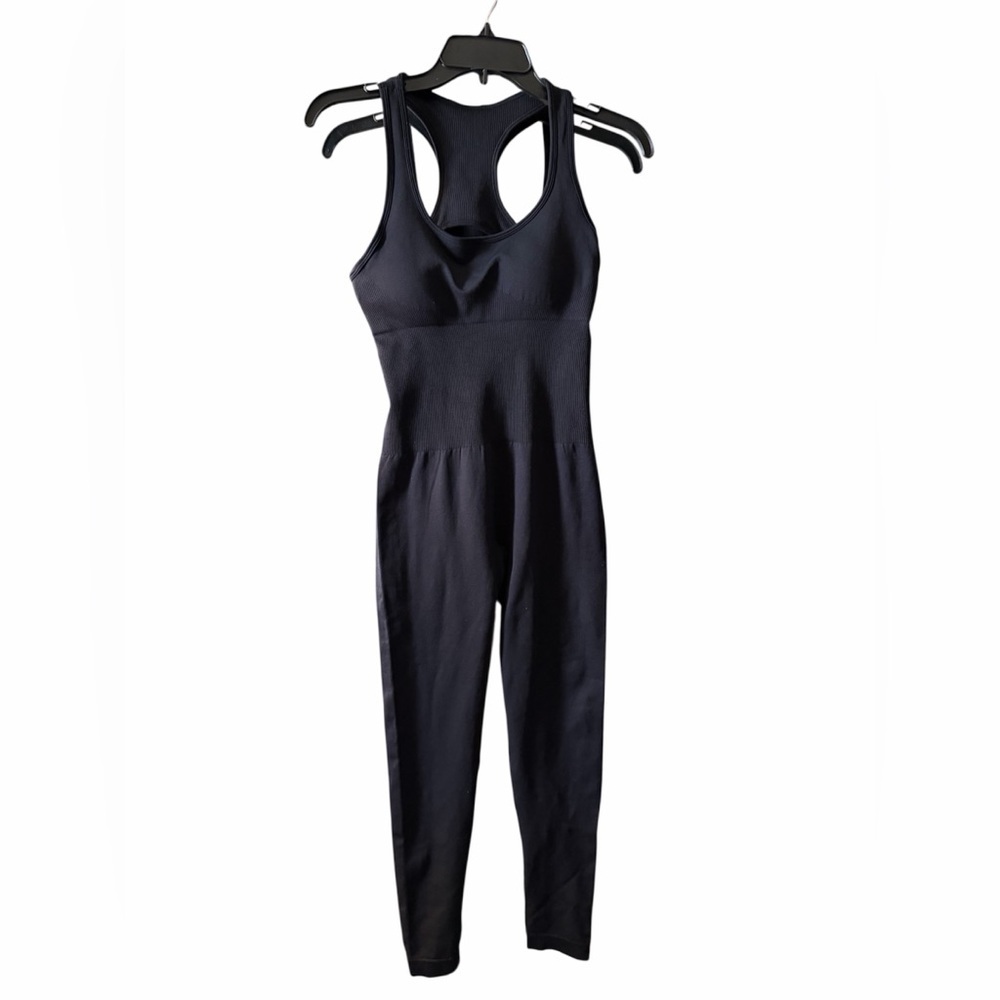 Black Seamless Racerback Jumpsuit - Picture 2 of 4